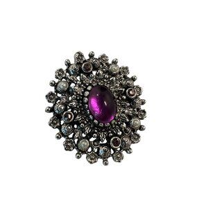 Vtg Sarah Coventry Womens Silver Brooch Purple Cabochon Edwardian